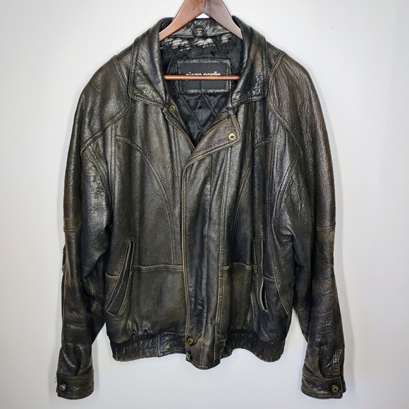 Pierre Cardin Vintage Leather Bomber Jacket Brown Full Zip Mens Size Large - Picture 1 of 16